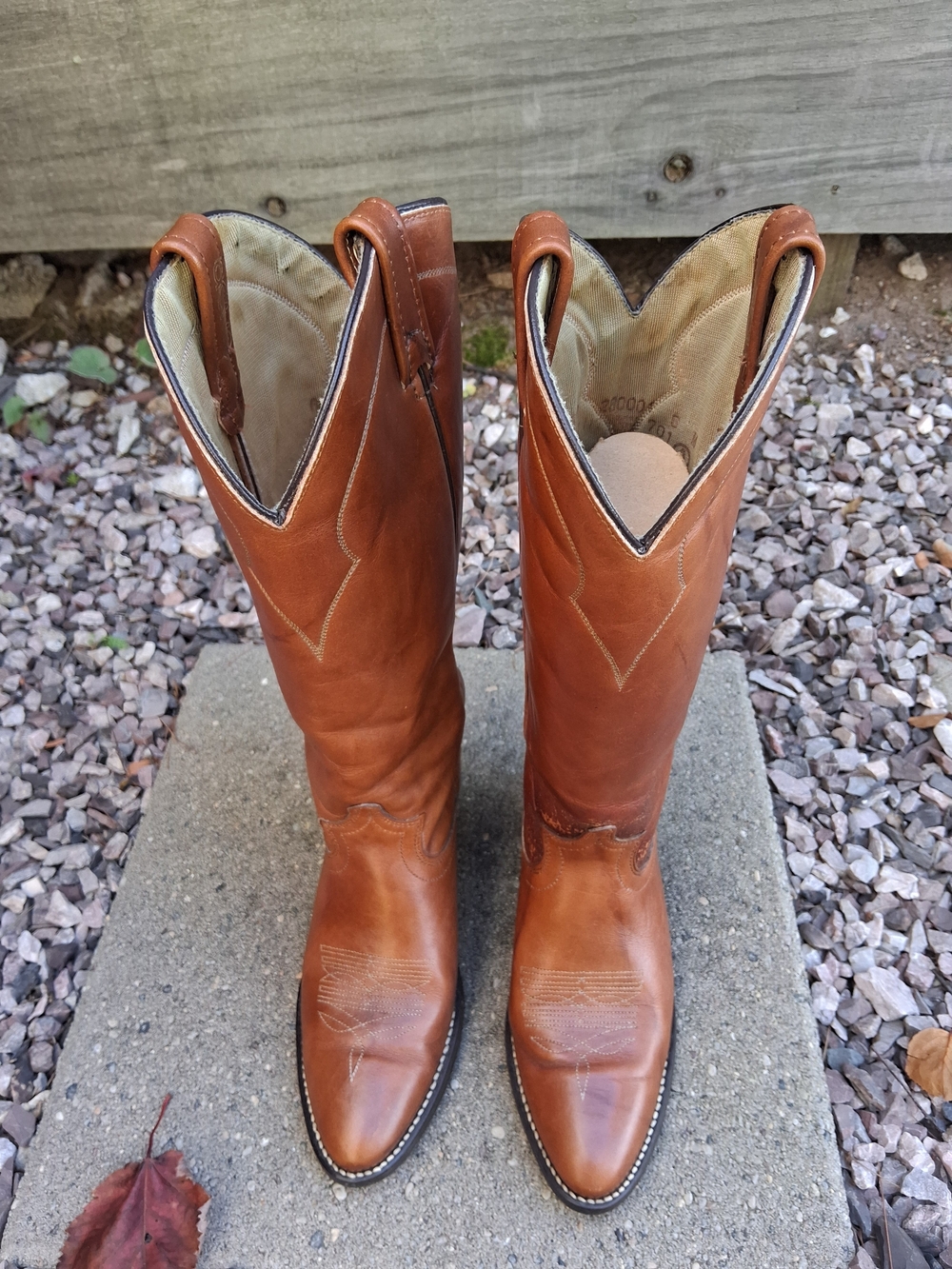 Vintage Acme Women Leather Cowboy Boot 8M Tan Cognac Leather Western Tall Stitch